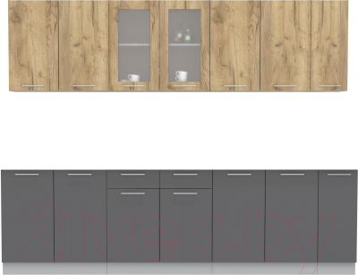Кухонный гарнитур Интерлиния Мила 27 без столешницы (дуб золотой/антрацит) - фото
