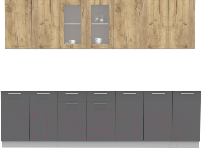 Кухонный гарнитур Интерлиния Мила 28 без столешницы (дуб золотой/антрацит) - фото