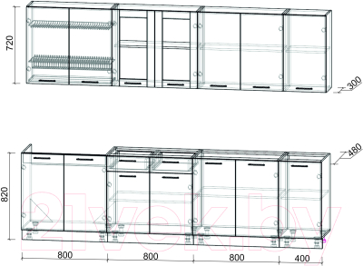 Кухонный гарнитур Интерлиния Мила 28 без столешницы (дуб золотой/антрацит)