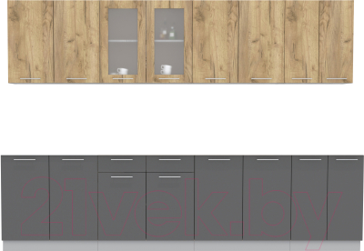 Кухонный гарнитур Интерлиния Мила 30 без столешницы (дуб золотой/антрацит) - фото