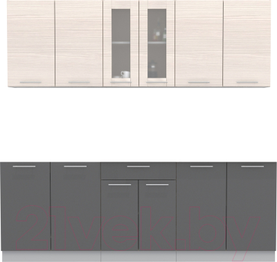 Кухонный гарнитур Интерлиния Мила 22 без столешницы (вудлайн кремовый/антрацит) - фото