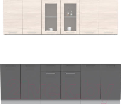 Кухонный гарнитур Интерлиния Мила 24 без столешницы (вудлайн кремовый/антрацит) - фото