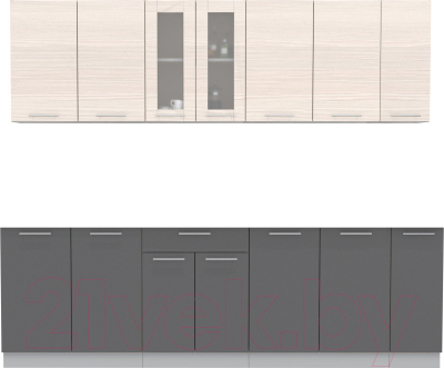 Кухонный гарнитур Интерлиния Мила 25 без столешницы (вудлайн кремовый/антрацит) - фото