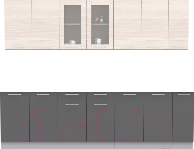 Кухонный гарнитур Интерлиния Мила 27 без столешницы (вудлайн кремовый/антрацит) - фото