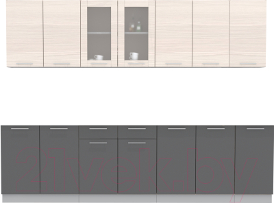 Кухонный гарнитур Интерлиния Мила 28 без столешницы (вудлайн кремовый/антрацит) - фото