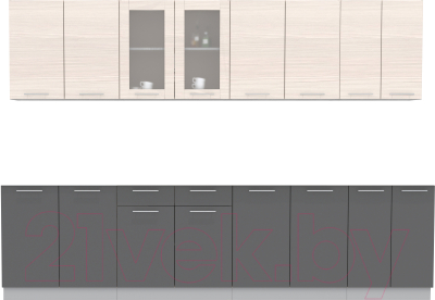 Кухонный гарнитур Интерлиния Мила 30 без столешницы (вудлайн кремовый/антрацит) - фото