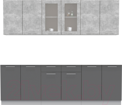 Кухонный гарнитур Интерлиния Мила 24 без столешницы (бетон/антрацит) - фото