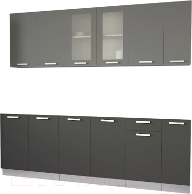 Кухонный гарнитур Интерлиния Мила 23 без столешницы (серебристый/антрацит) - фото