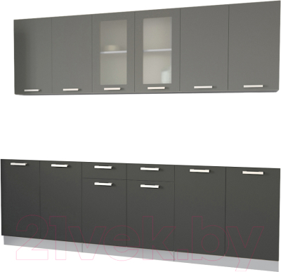 Кухонный гарнитур Интерлиния Мила 24 без столешницы (серебристый/антрацит) - фото