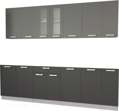 Кухонный гарнитур Интерлиния Мила 25 без столешницы (серебристый/антрацит) - фото