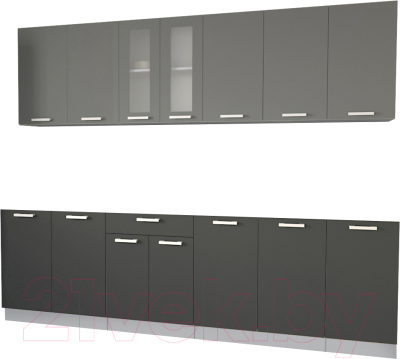 Кухонный гарнитур Интерлиния Мила 26 без столешницы (серебристый/антрацит) - фото