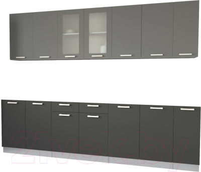 Кухонный гарнитур Интерлиния Мила 27 без столешницы (серебристый/антрацит) - фото