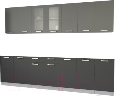 Кухонный гарнитур Интерлиния Мила 28 без столешницы (серебристый/антрацит) - фото