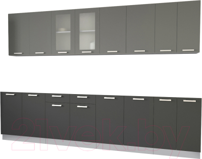 Кухонный гарнитур Интерлиния Мила 30 без столешницы (серебристый/антрацит) - фото