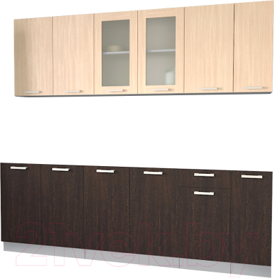 Кухонный гарнитур Интерлиния Мила 23 без столешницы (дуб молочный/дуб венге) - фото