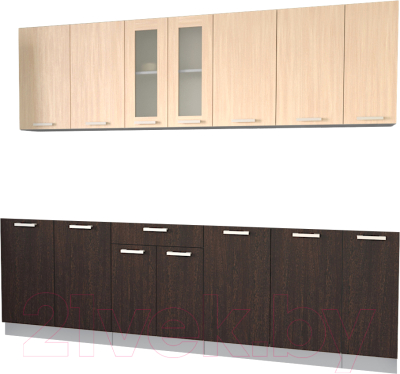 Кухонный гарнитур Интерлиния Мила 25 без столешницы (дуб молочный/дуб венге) - фото