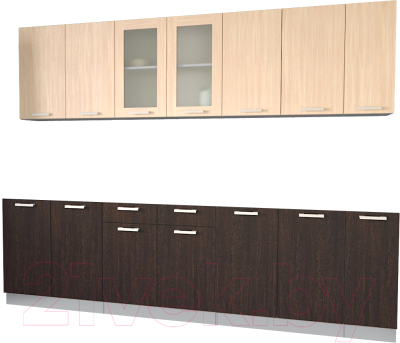 Кухонный гарнитур Интерлиния Мила 27 без столешницы (дуб молочный/дуб венге) - фото