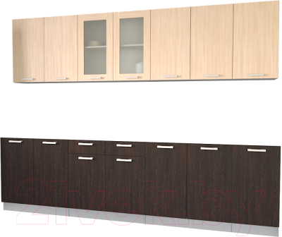 Кухонный гарнитур Интерлиния Мила 28 без столешницы (дуб молочный/дуб венге) - фото