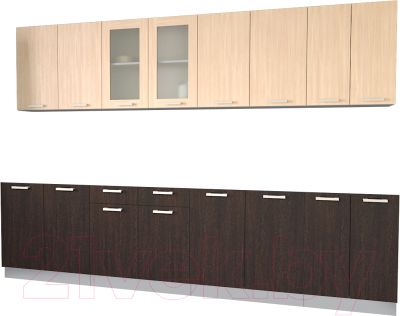 Кухонный гарнитур Интерлиния Мила 30 без столешницы (дуб молочный/дуб венге) - фото