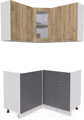 Кухонный гарнитур Интерлиния Мила 12x12 без столешницы (дуб золотой/антрацит) - фото