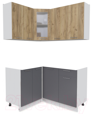 Кухонный гарнитур Интерлиния Мила 12x14 без столешницы (дуб золотой/антрацит) - фото