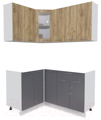 Кухонный гарнитур Интерлиния Мила 12x15 без столешницы (дуб золотой/антрацит) - фото