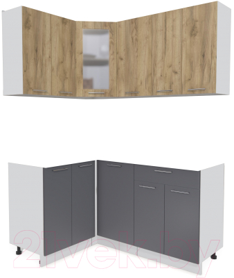 Кухонный гарнитур Интерлиния Мила 12x16 без столешницы (дуб золотой/антрацит) - фото