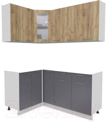 Кухонный гарнитур Интерлиния Мила 12x17 без столешницы (дуб золотой/антрацит) - фото