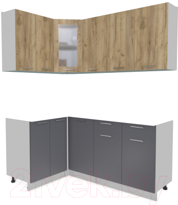 Кухонный гарнитур Интерлиния Мила 12x18 без столешницы (дуб золотой/антрацит) - фото