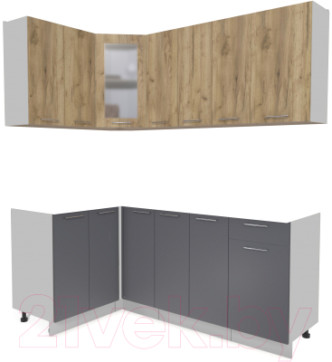 Кухонный гарнитур Интерлиния Мила 12x19 без столешницы (дуб золотой/антрацит) - фото