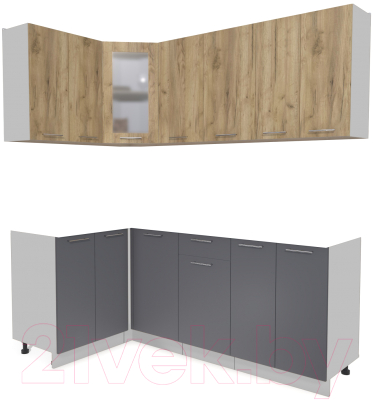 Кухонный гарнитур Интерлиния Мила 12x20 без столешницы (дуб золотой/антрацит) - фото