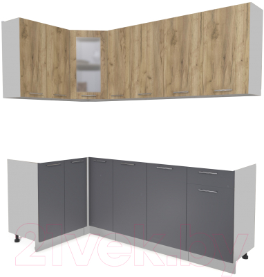 Кухонный гарнитур Интерлиния Мила 12x21 без столешницы (дуб золотой/антрацит) - фото