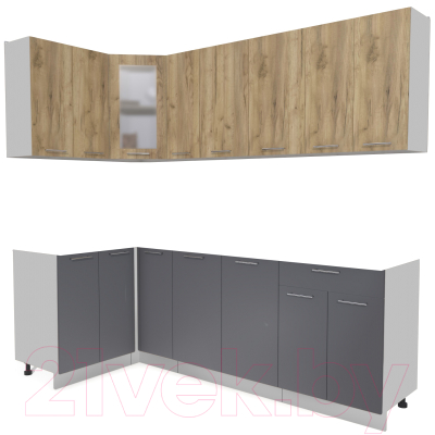 Кухонный гарнитур Интерлиния Мила 12x23 без столешницы (дуб золотой/антрацит) - фото