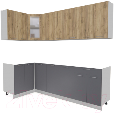 Кухонный гарнитур Интерлиния Мила 12x24 без столешницы (дуб золотой/антрацит) - фото