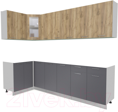 Кухонный гарнитур Интерлиния Мила 12x26 без столешницы (дуб золотой/антрацит) - фото