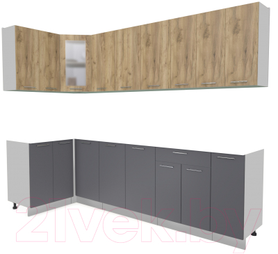 Кухонный гарнитур Интерлиния Мила 12x27 без столешницы (дуб золотой/антрацит) - фото