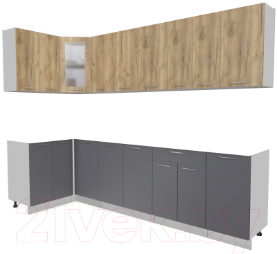 Кухонный гарнитур Интерлиния Мила 12x28 без столешницы (дуб золотой/антрацит) - фото