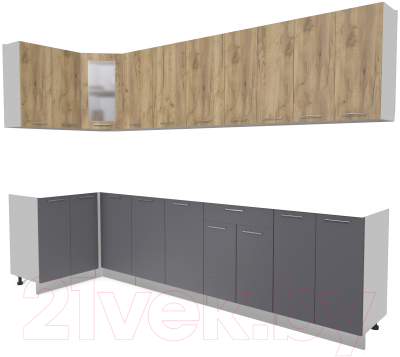 Кухонный гарнитур Интерлиния Мила 12x30 без столешницы (дуб золотой/антрацит) - фото