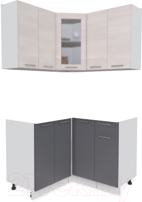 Кухонный гарнитур Интерлиния Мила 12x12 без столешницы (вудлайн кремовый/антрацит) - фото