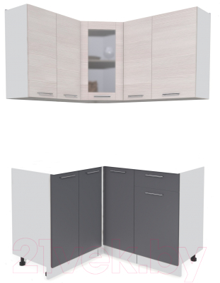 Кухонный гарнитур Интерлиния Мила 12x13 без столешницы (вудлайн кремовый/антрацит) - фото