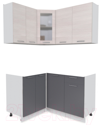 Кухонный гарнитур Интерлиния Мила 12x14 без столешницы (вудлайн кремовый/антрацит) - фото