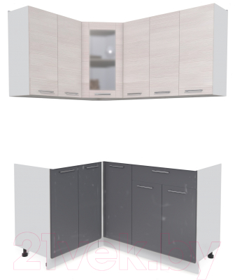 Кухонный гарнитур Интерлиния Мила 12x15 без столешницы (вудлайн кремовый/антрацит) - фото