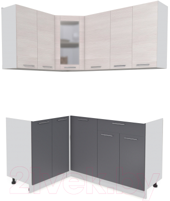 Кухонный гарнитур Интерлиния Мила 12x16 без столешницы (вудлайн кремовый/антрацит) - фото