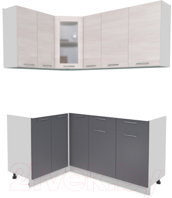 Кухонный гарнитур Интерлиния Мила 12x17 без столешницы (вудлайн кремовый/антрацит) - фото