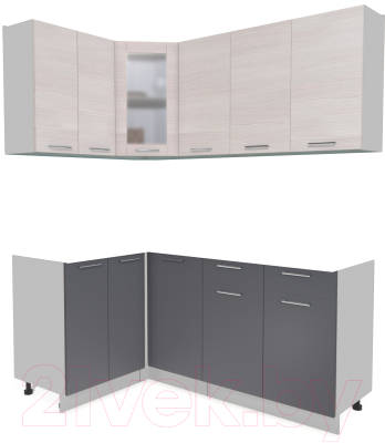 Кухонный гарнитур Интерлиния Мила 12x18 без столешницы (вудлайн кремовый/антрацит) - фото