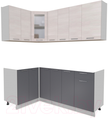 Кухонный гарнитур Интерлиния Мила 12x19 без столешницы (вудлайн кремовый/антрацит) - фото