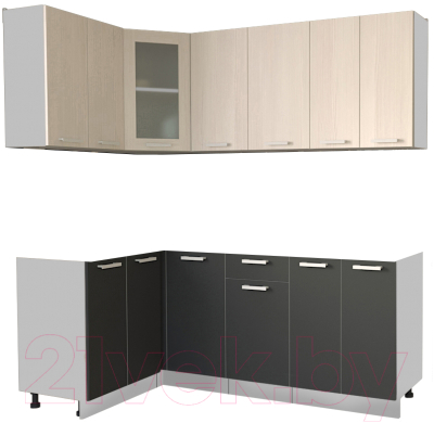 Кухонный гарнитур Интерлиния Мила 12x20 без столешницы (вудлайн кремовый/антрацит) - фото