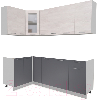 Кухонный гарнитур Интерлиния Мила 12x21 без столешницы (вудлайн кремовый/антрацит) - фото