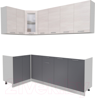 Кухонный гарнитур Интерлиния Мила 12x22 без столешницы (вудлайн кремовый/антрацит) - фото