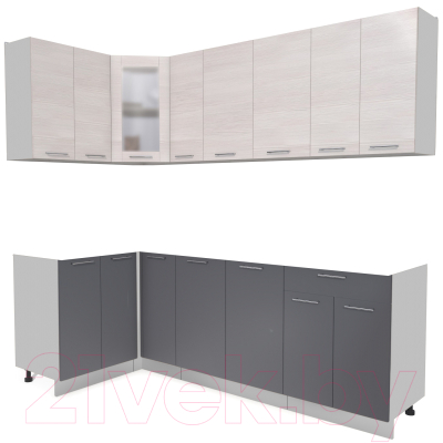 Кухонный гарнитур Интерлиния Мила 12x23 без столешницы (вудлайн кремовый/антрацит) - фото